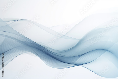 Smooth abstract wavy blue curves on white background with copy space