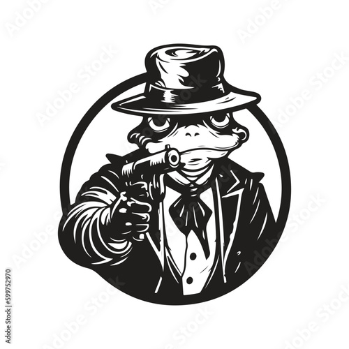 kappa gangster, vintage logo line art concept black and white color, hand drawn illustration