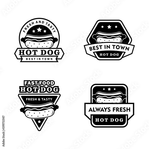 Stock vector hotdog logo set vintage black and white