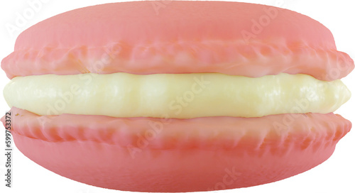 3D Render Pink Macaron With White Cream