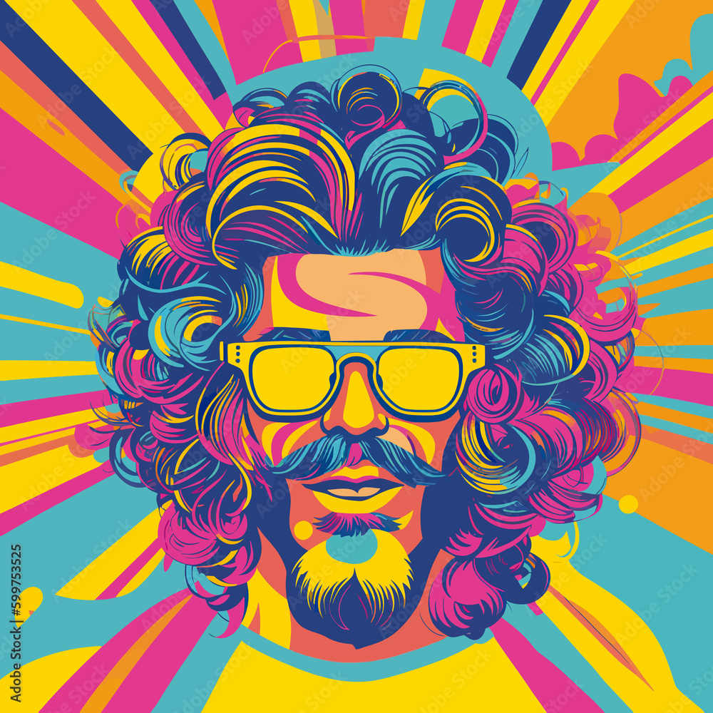 cartoon hippie 80s seamless miami vibe pop art deco illustration