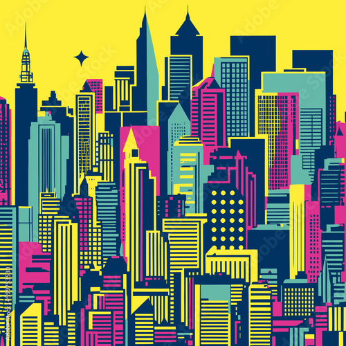 city deco illustration vibe colours buildings