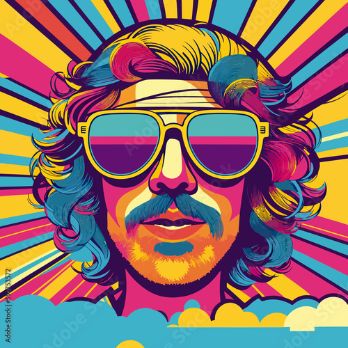 cartoon hippie 80s seamless miami vibe pop art deco illustration