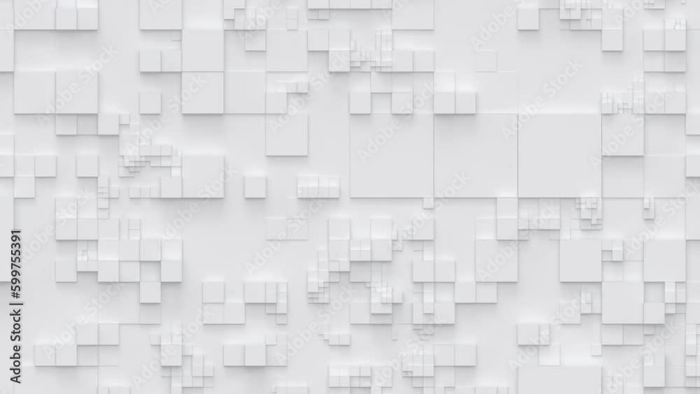Abstract motion background from random moving white squares. Abstract square background. Seamless loop animation