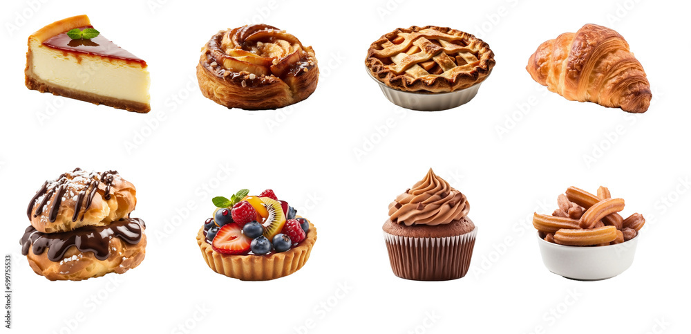Assortment variety of pastries own transparent background