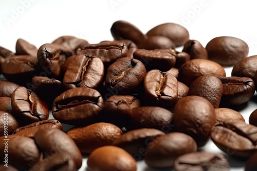 heap of roasted coffee beans on a plain background Generative AI
