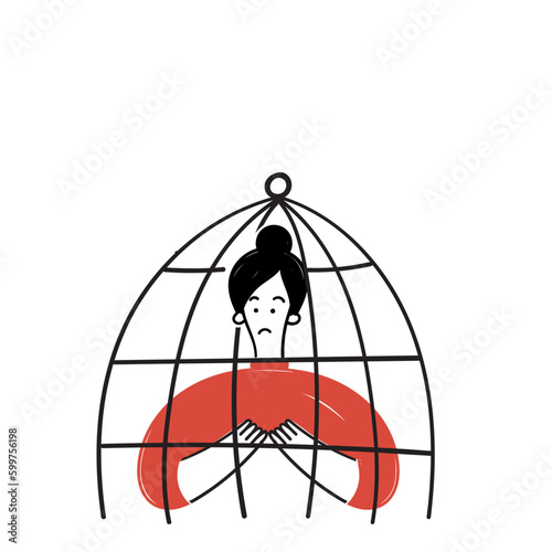 hand drawn doodle sad human in the cage icon illustration