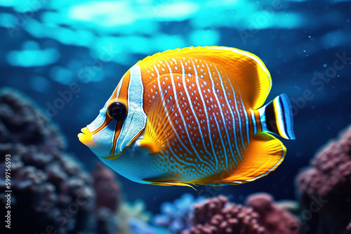 Striking Colorful Butterflyfish Under The Ocean - Generative AI