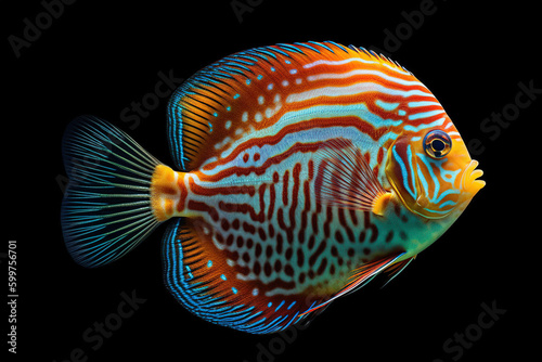 Mesmerizing Colorful Discus Fish in the Deep - Generative AI