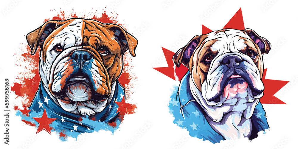 A bulldog in canadaday.Illustration of T-shirt design graphic.	
