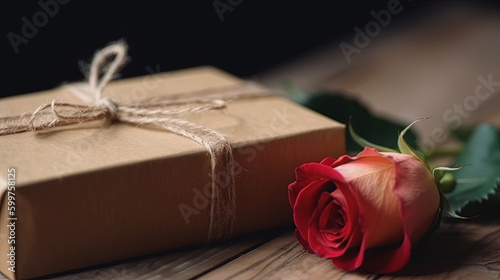 gift box and rose. Generative Ai