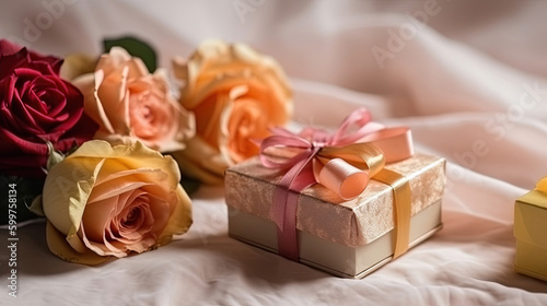 gift box and rose. Generative Ai