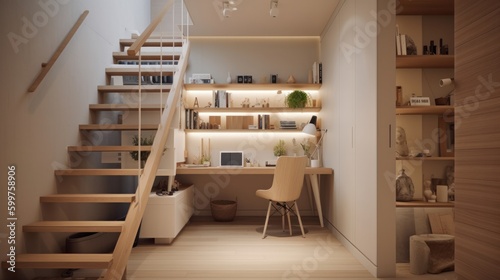 home interior design small space storage under stair area organize concept,image ai generate