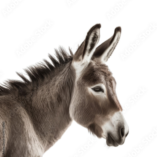 Fotografia portrait of a donkey isolated on transparent background cutout
