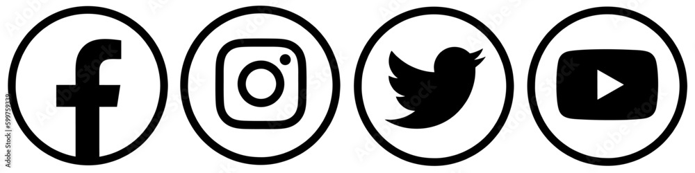 social media logotype: facebook, instagram, twitter, youtube. - social