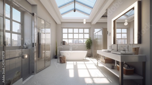 bathroom modern loft interior concept daylight bathroom with skylight beautiful home concept,image ai generate