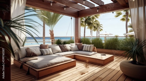 tropical resort decorating in natural color scheme interior design living room cosy home design,image ai generate