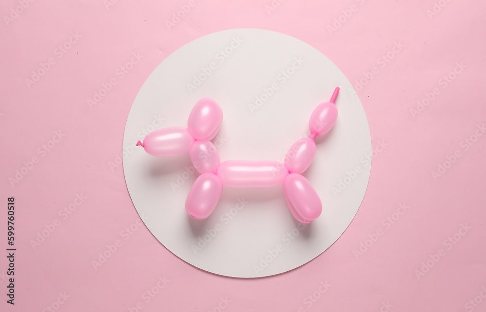 Pink Inflatable Dog Inflatable balloon dog on in white circle on pink background. Creative ...