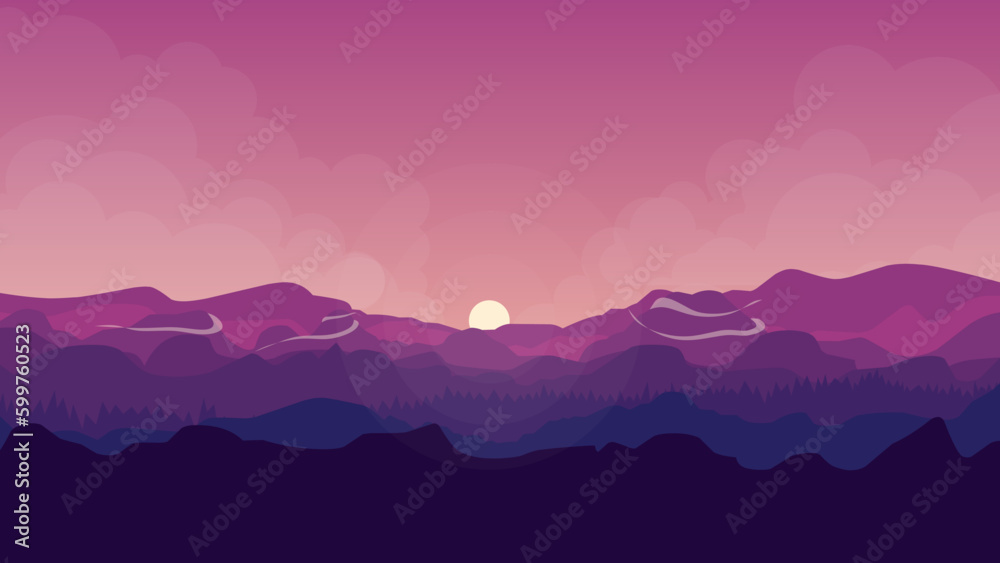 Pink mountains landscape background, sunset mountains