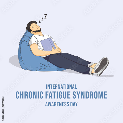 International Chronic Fatigue Syndrome Awareness Day Vector Illustrations with The man was tired and fell asleep on the pillow