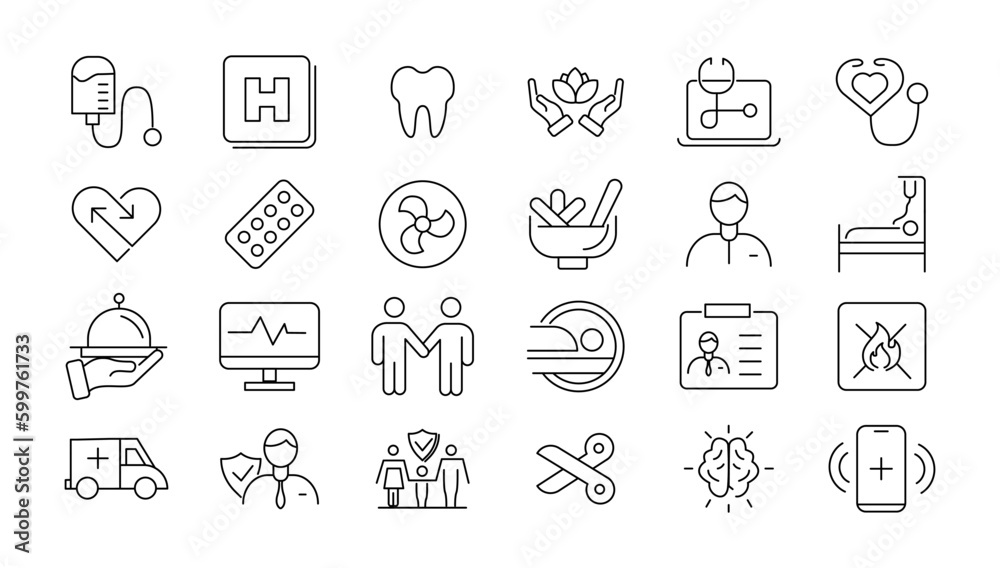 Medicine and Health symbols - minimal thin line web icon set. Outline icons collection. Simple vector illustration. Medicine and Health symbols - minimal thin line web icon set. Outline icons collection. Simple vector illustration.