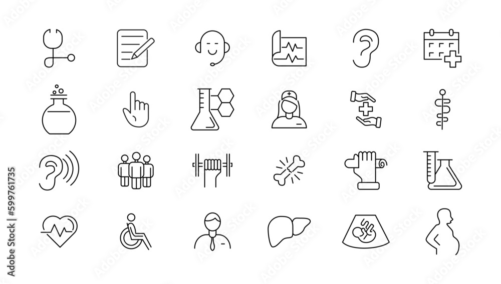  Medicine and Health symbols - minimal thin line web icon set. Outline icons collection. Simple vector illustration.