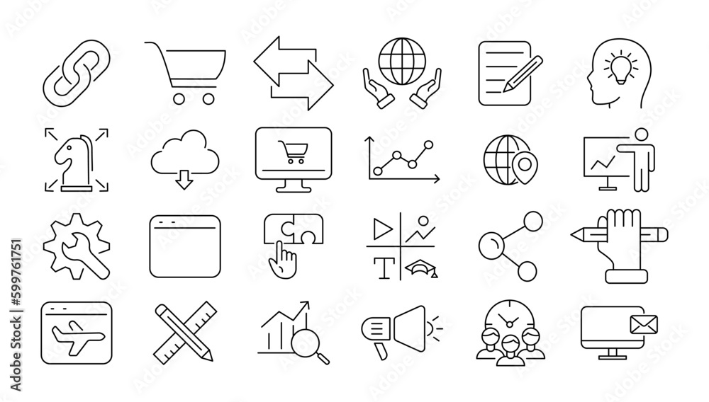 Outline web icons set - Search Engine Optimization. Thin line web icon collection. Simple vector illustration. Outline web icons set - Search Engine Optimization. Thin line web icon collection. Simple vector illustration.