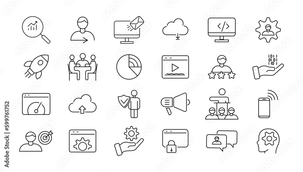 Outline web icons set - Search Engine Optimization. Thin line web icon collection. Simple vector illustration.