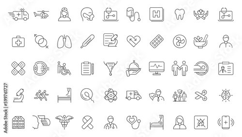 Medicine and Health symbols - minimal thin line web icon set. Outline icons collection. Simple vector illustration.