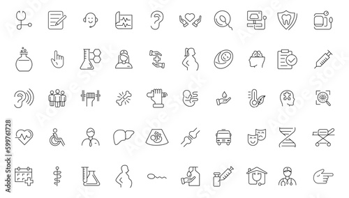 Medicine and Health symbols - minimal thin line web icon set. Outline icons collection. Simple vector illustration.