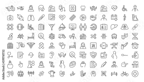 Medicine and Health symbols - minimal thin line web icon set. Outline icons collection. Simple vector illustration.