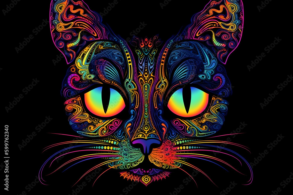 Naklejka premium Psychedelic cat. DMT art style