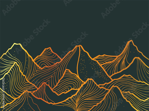 wallpaper design with Golden mountain line arts, luxury background design for cover, invitation background,