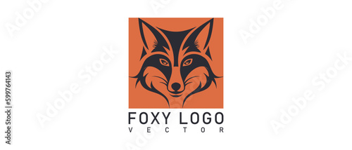 Vector simple stencil of a foxy on a white isolated background. Square logo, sticker or badge. Sly Fox.