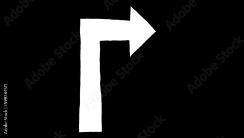 Turn right white sketch hand drawn arrow with Alpha channel