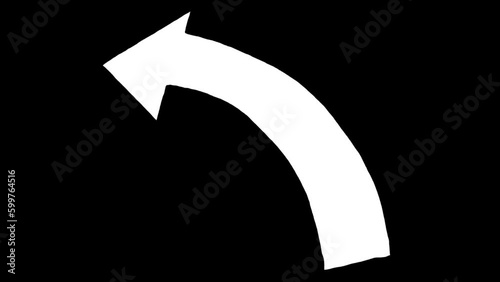 Curve to left white sketch hand drawn arrow with Alpha channel