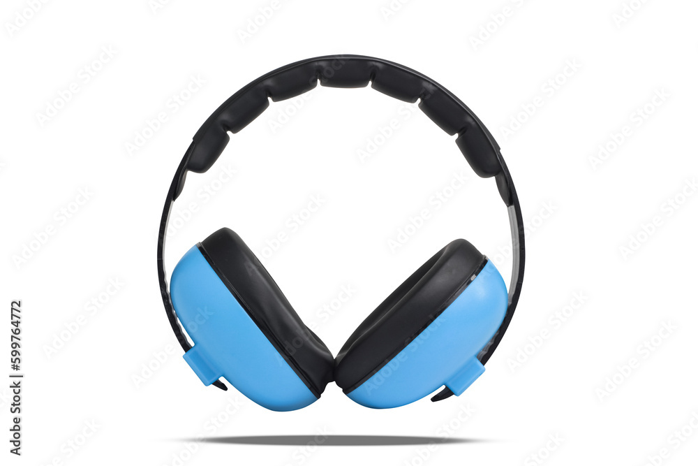 Blue ear muff isolated on white background. head phones on a white background. Blue ear muff isolated on white background. head phones on a white background.