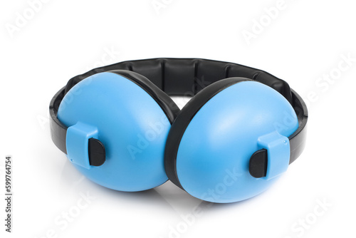 Blue ear muff isolated on white background. head phones on a white background. photo