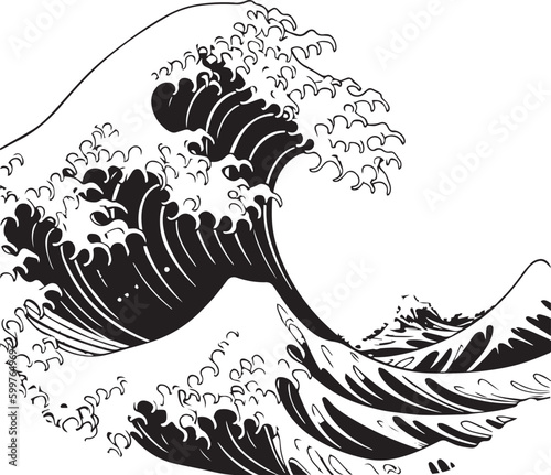 Japanese big wave in vintage retro style vector illustration, SVG