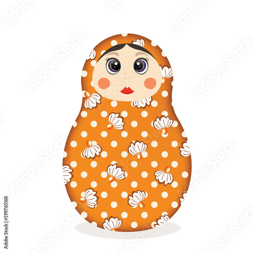 Russian Matryoshka. Traditional Russian folklore dolls with big eyes and lips. Babushka doll with hohloma, traditional painted floral pattern. Hand drawn vector illustration