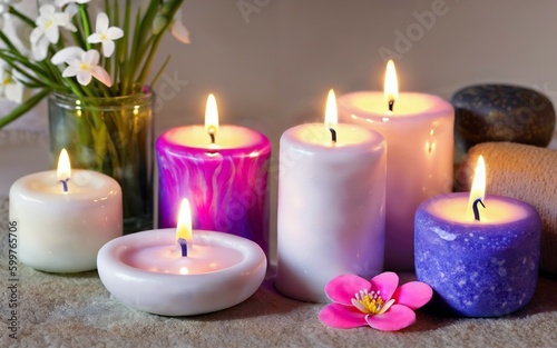 Soothing Ambiance - Colored Candles and Flowers