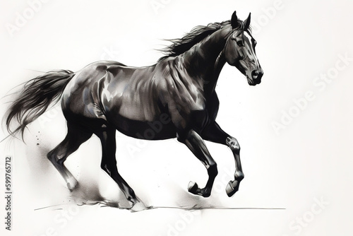 Gorgeous galloping horse in a silhouette. Charcoal drawing, generative art