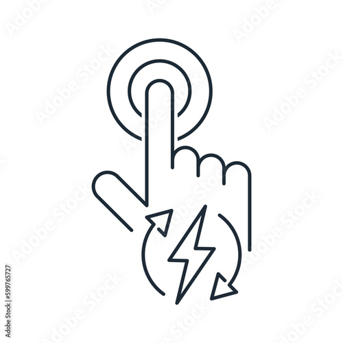 Hand with energy. energetic action. Fast reaction. Situation control.  Vector linear icon isolated on white background.