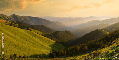 Beautiful mountain ranges at sunset. Zigana mountains view from Gumushane - Trabzon road. Black Sea geography. Northern Turkey photo