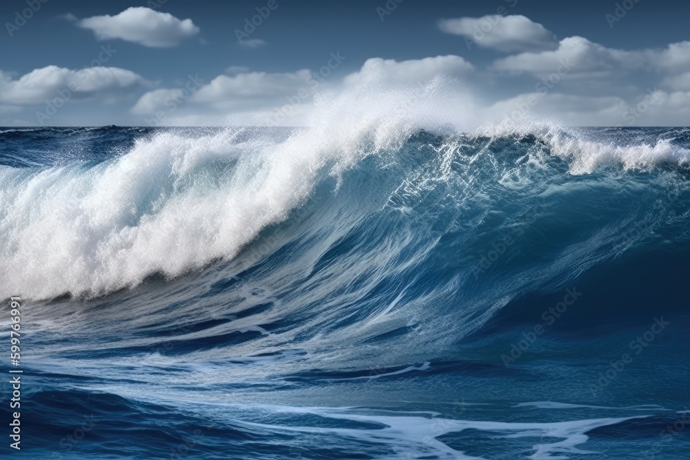 Naklejka premium massive ocean wave with a surfer in the foreground Generative AI