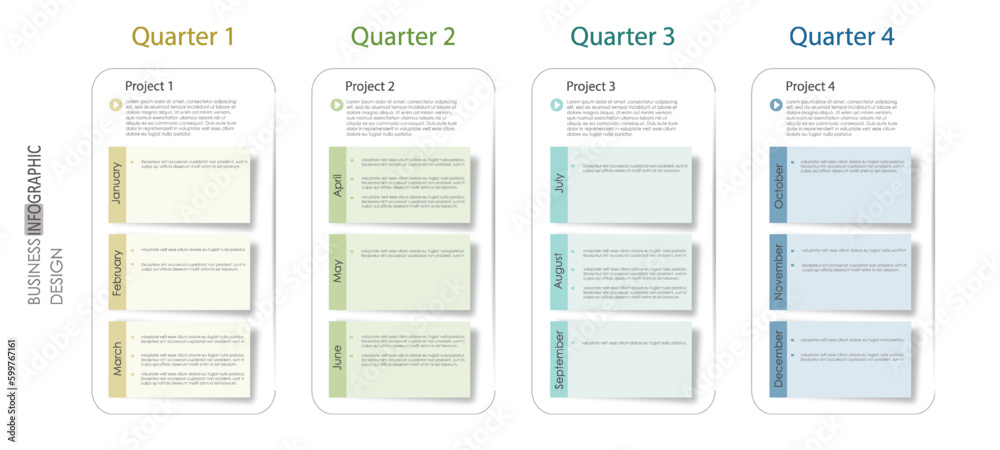 infographic timeline business quarterly project schedule 12 month template diagram Modern component timeline template. presentation infographics vector.