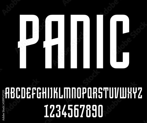 PANIC, unique geometric circular display and elegant alphabet font vector set.