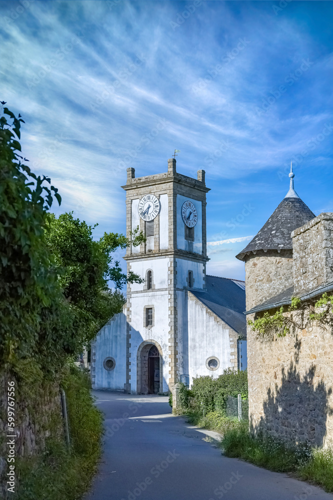 Brittany, Ile-aux-Moines island in the Morbihan gulf, the church in the village
Brittany, Ile-aux-Moines island in the Morbihan gulf, the church in the village