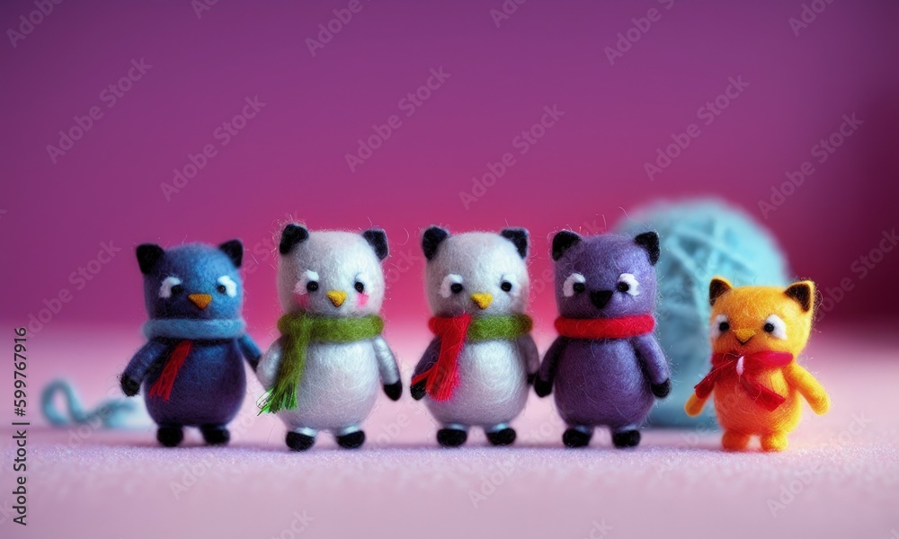 Five cute stuffed animals lined up
