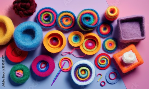 Colorful craft supplies arrangement